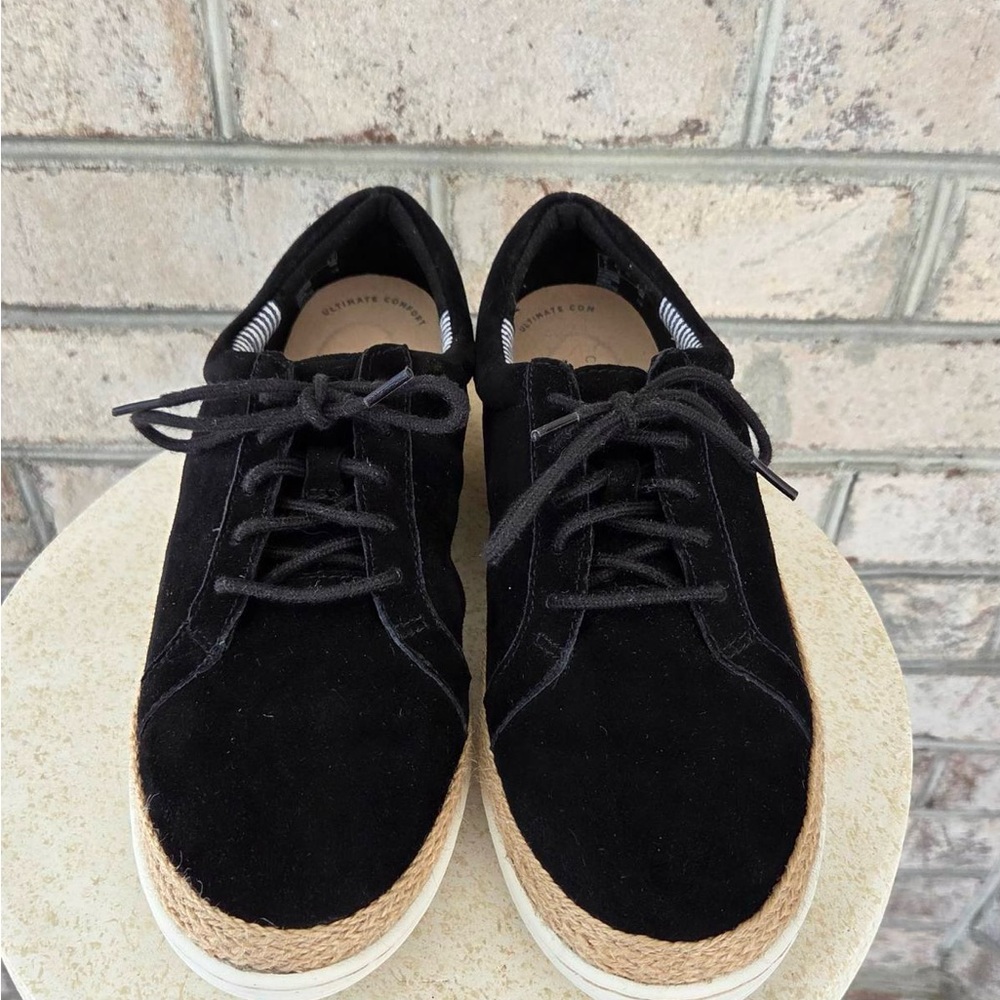 Clarks Black Suede Casual Shoes with Rope Accent